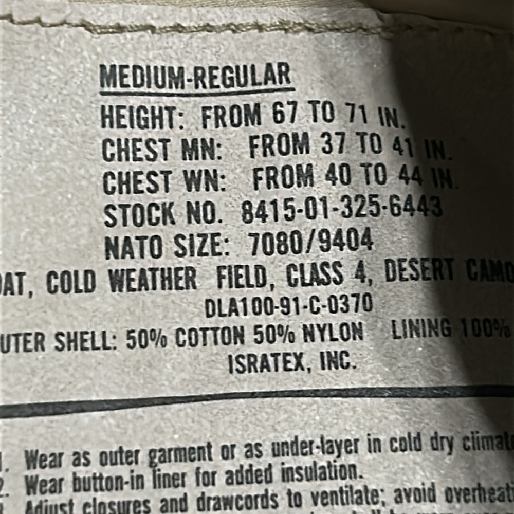 Men's medium regular DCU Cold Weather Field Jacket - Picture 2 of 3